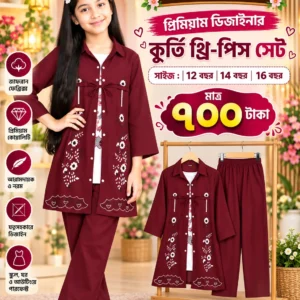 প্রিমিয়াম ডিজাইনার কুর্তি থ্রি-পিস সেট