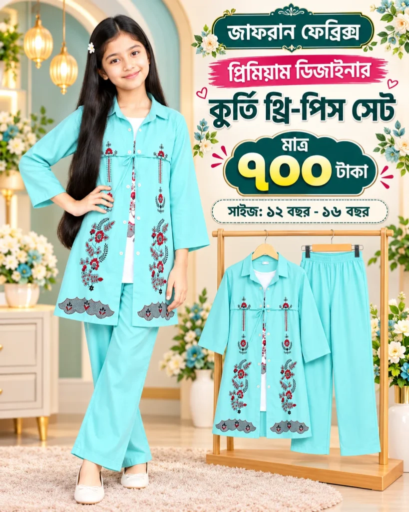 প্রিমিয়াম ডিজাইনার কুর্তি থ্রি-পিস সেট